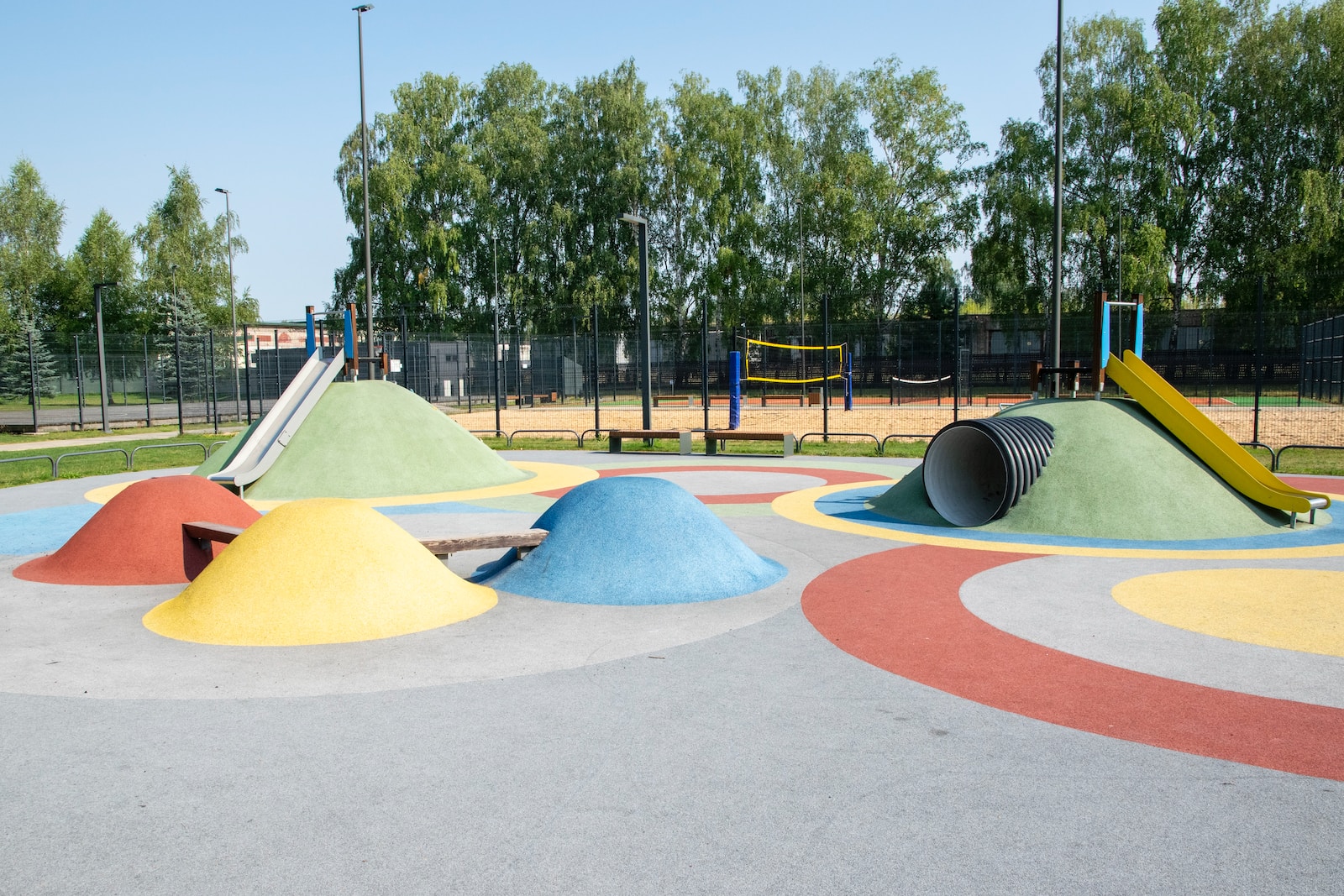 a skate park with a fence