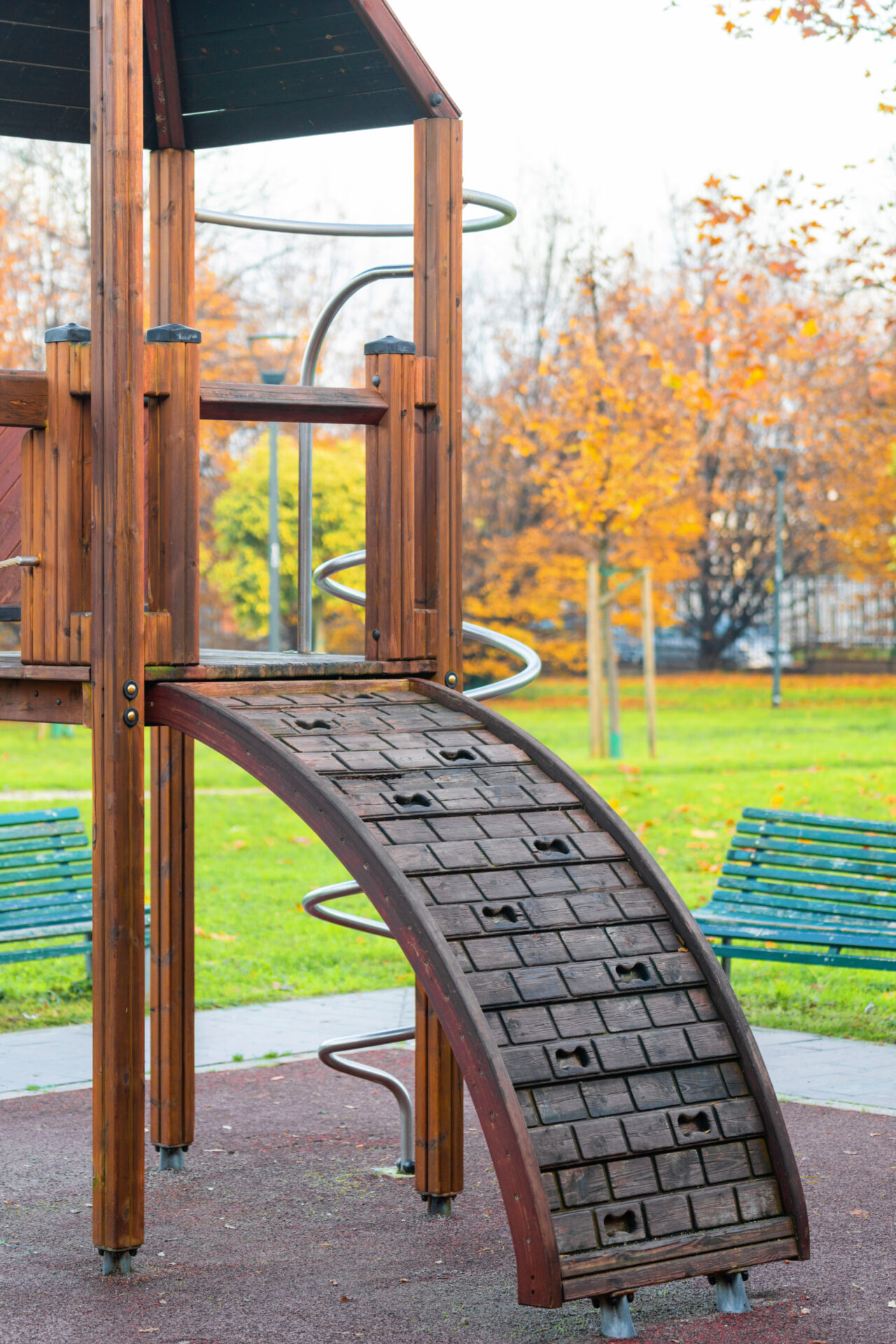 Climbing structure in autumn playground