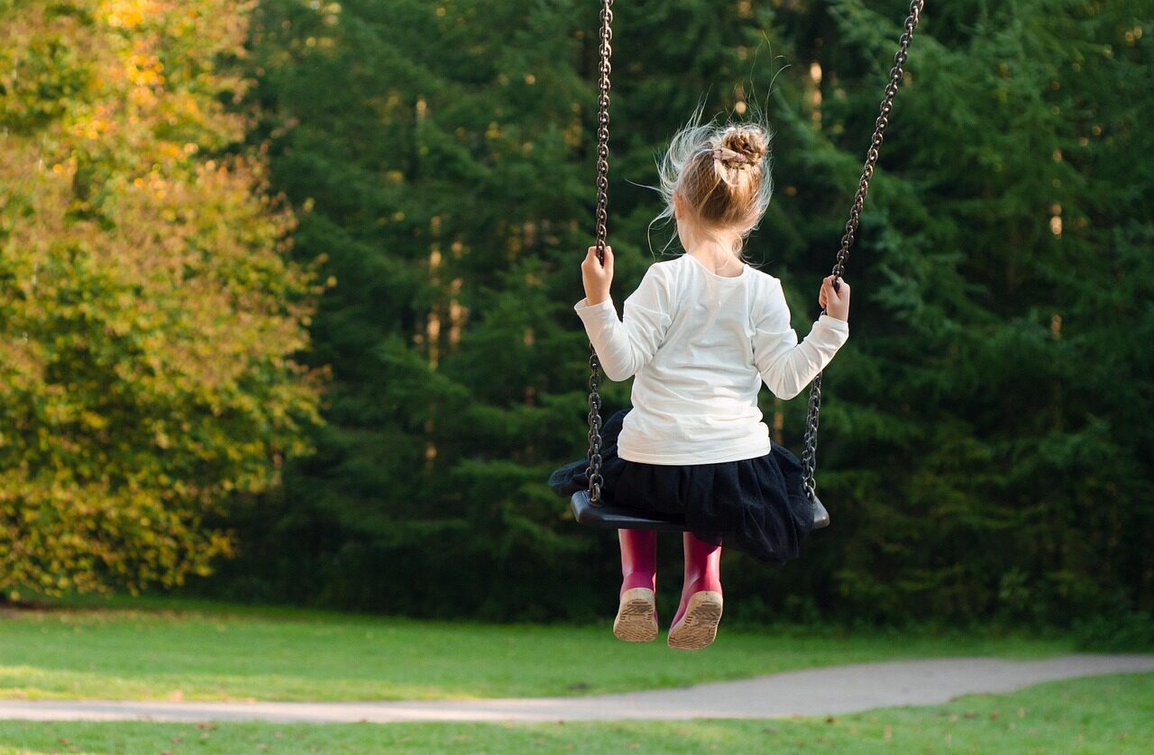 girl, swing, rocking, autumn, fall, green, trees, young, play, fun, playground, happy, nature, swinging, leisure, person, child, childhood, cheerful, little, outdoor, cute, green happy, green tree, green rock, green happiness, green fun